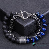 TCC™ Natural Blue Tiger Eye & Lava Stone Stainless Steel Bracelet